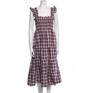 Hill House Home Ellie Nap Dress Plaid Red Ruffle Sleeves Cotton XS